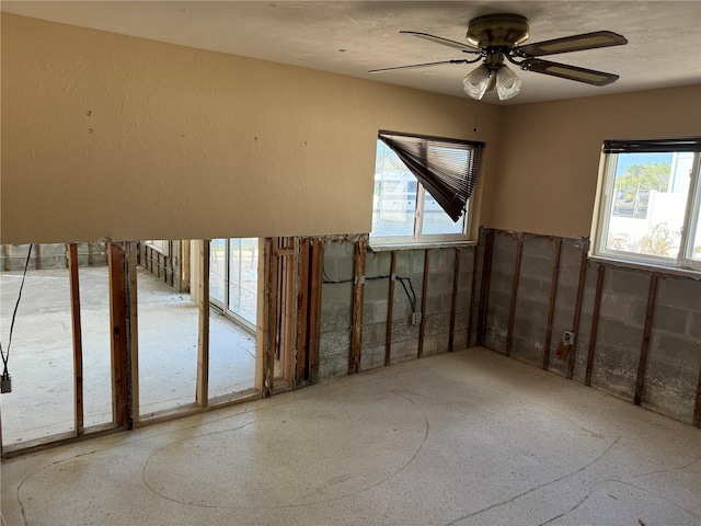 interior space with ceiling fan