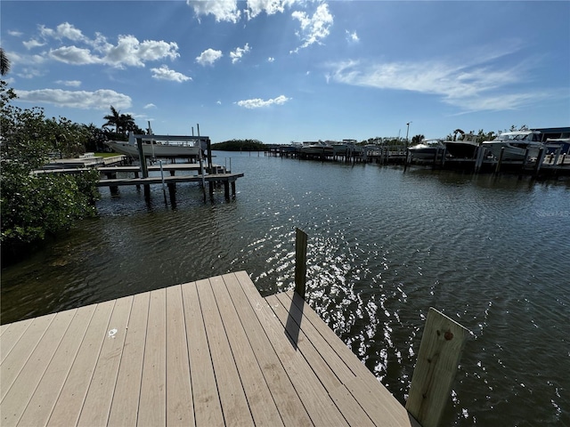 view of dock with a water view