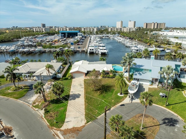 aerial view with a water view