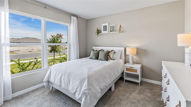 carpeted bedroom featuring multiple windows