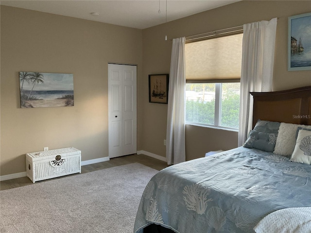 bedroom featuring hardwood / wood-style flooring and a closet