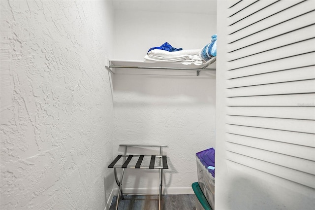 walk in closet with wood-type flooring