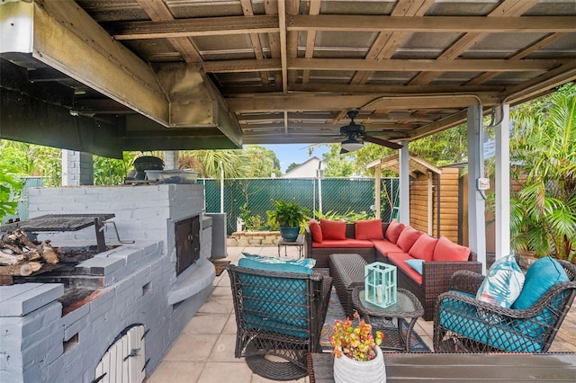 view of patio / terrace with ceiling fan and an outdoor hangout area