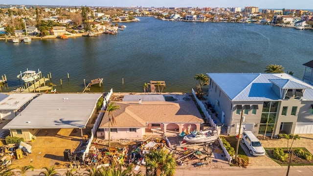 aerial view featuring a water view