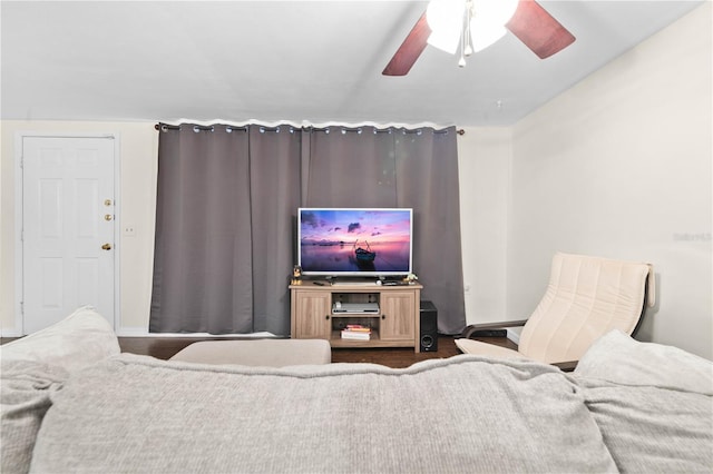 living room featuring ceiling fan