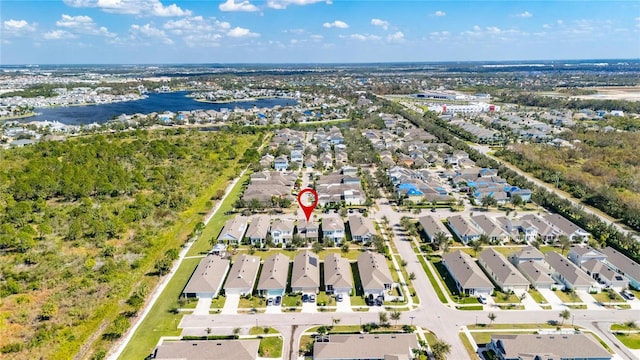 aerial view featuring a water view