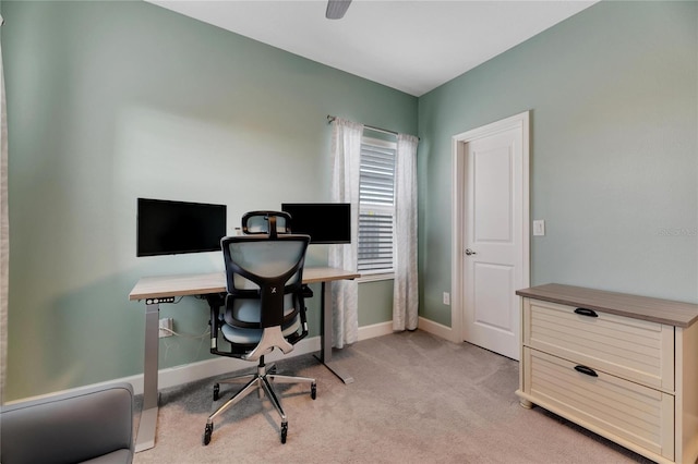 home office featuring light carpet