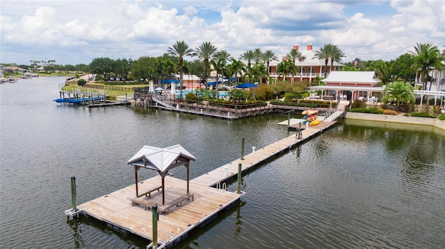 view of dock with a water view