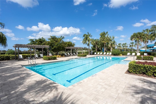 view of pool featuring a patio area and a pergola