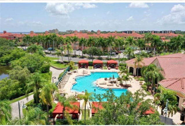 view of swimming pool featuring a patio area