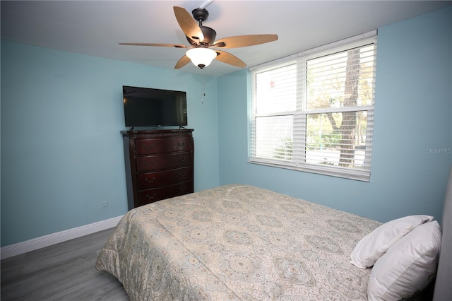 1901 Oyster Catcher Ln Unit 814, Clearwater, FL 33762 - bedroom with baseboards, a ceiling fan, and wood finished floors