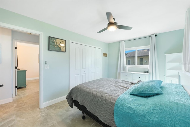 bedroom featuring a closet and ceiling fan