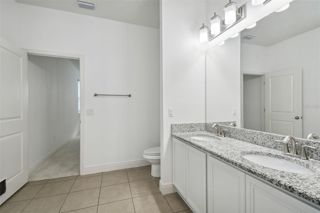 bathroom featuring tile patterned flooring, vanity, and toilet