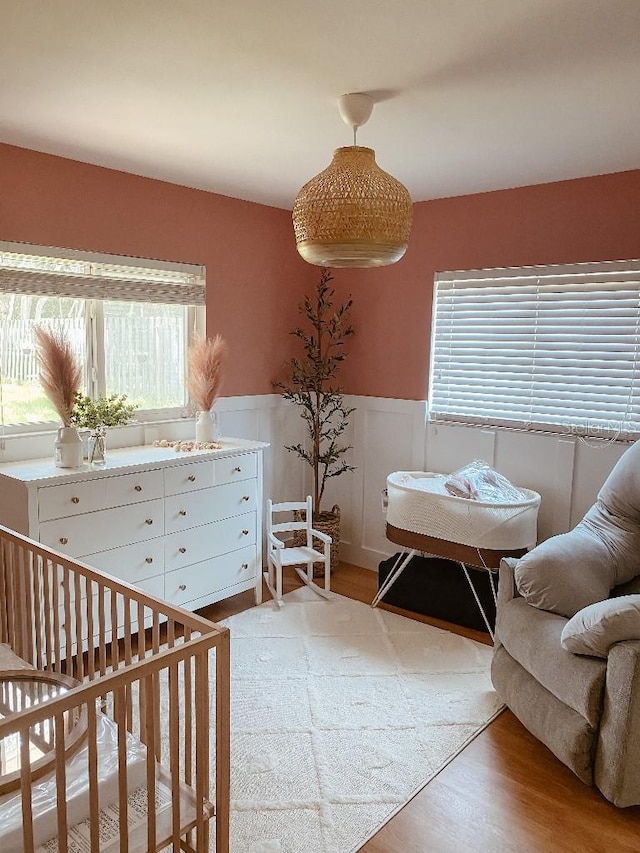 interior space featuring light wood-type flooring and a nursery area