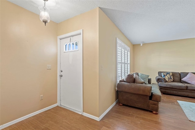 foyer entrance with a textured ceiling, hardwood / wood-style flooring, and a wealth of natural light