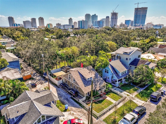 bird's eye view with a city view