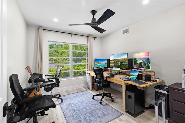 1802 E Hamilton Ave, Tampa, FL 33610 - office space with light wood-style flooring, a ceiling fan, and recessed lighting