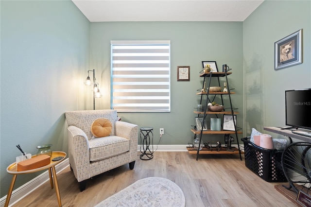 living area with light hardwood / wood-style flooring