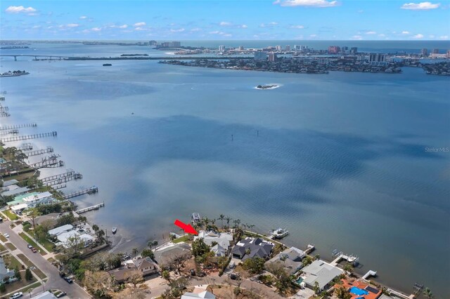 bird's eye view featuring a water view