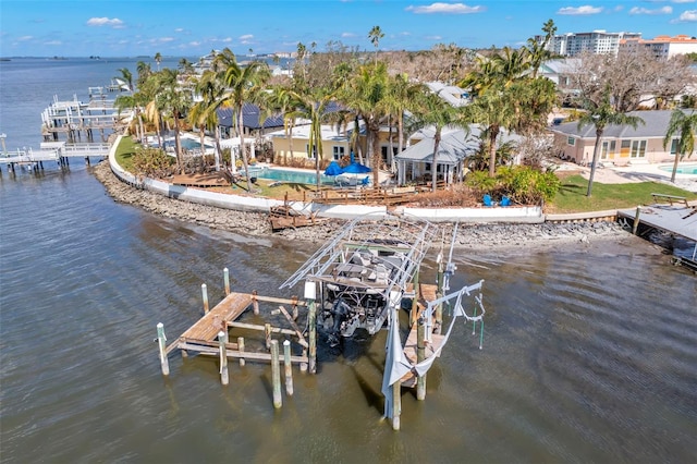 dock area with a water view