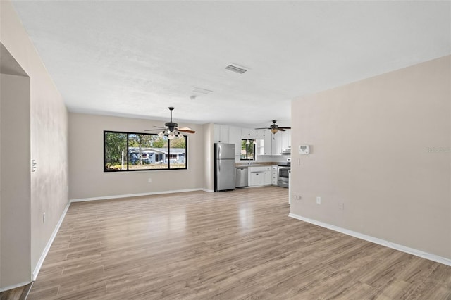 unfurnished living room featuring light hardwood / wood-style flooring