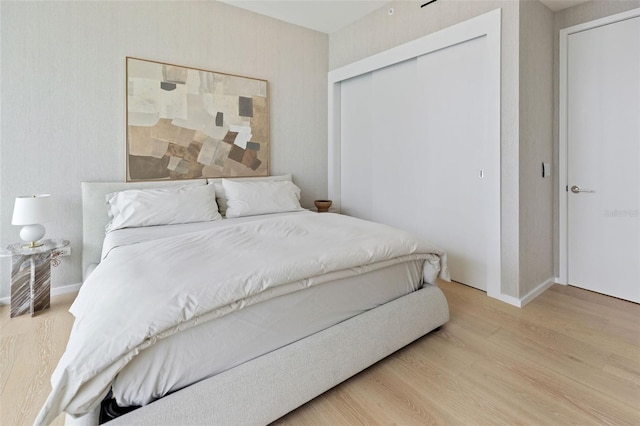 bedroom with a closet and wood-type flooring