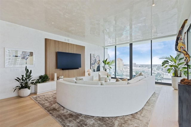 living room featuring light hardwood / wood-style floors and floor to ceiling windows