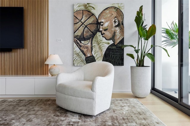 sitting room featuring light hardwood / wood-style floors and plenty of natural light