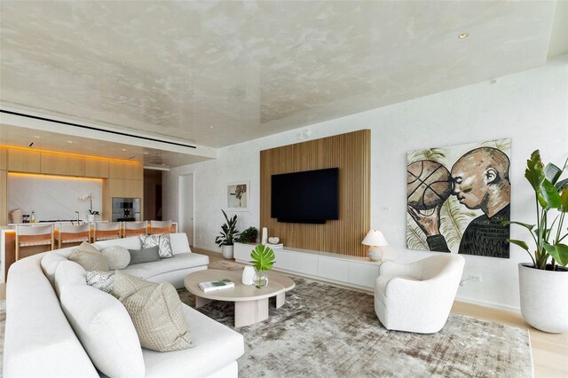 living room with light hardwood / wood-style flooring