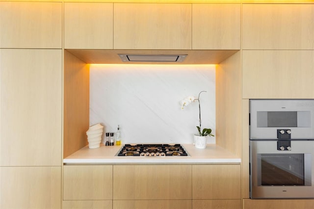 kitchen with appliances with stainless steel finishes and light brown cabinets