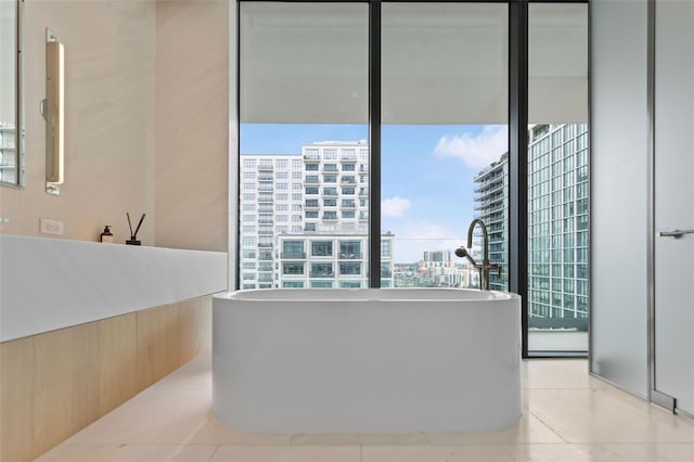 bathroom featuring a tub and tile patterned floors