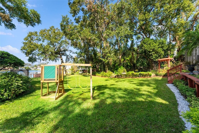 view of yard with a playground