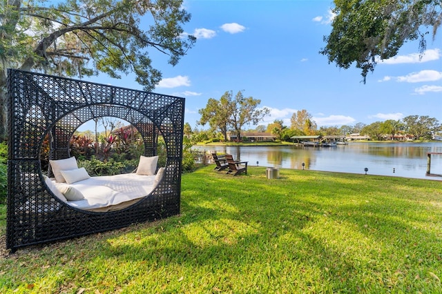 view of yard with a water view