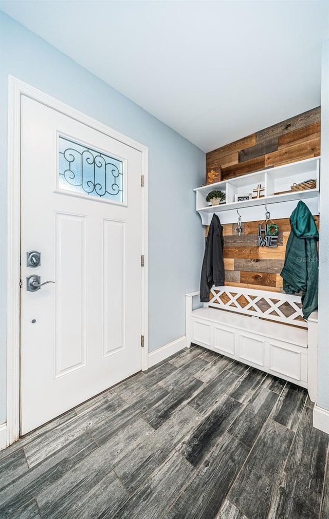 mudroom with dark hardwood / wood-style floors