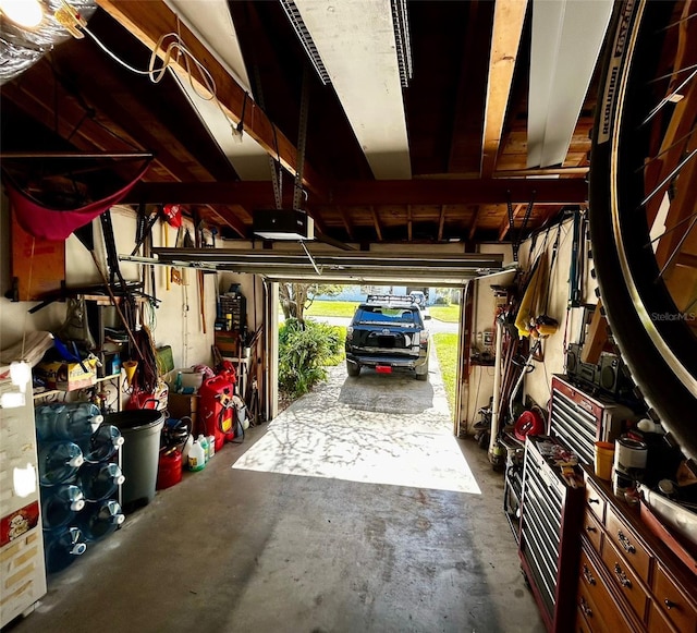 garage with a garage door opener