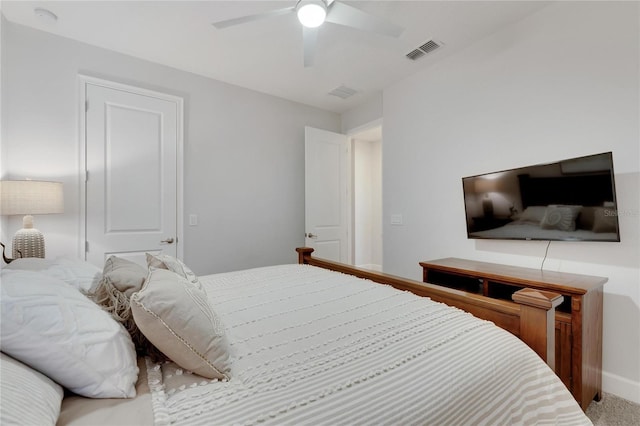 bedroom featuring carpet floors and ceiling fan