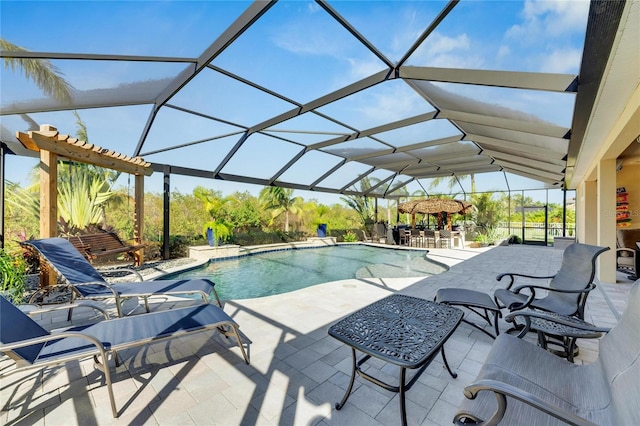 view of pool featuring a patio and a lanai