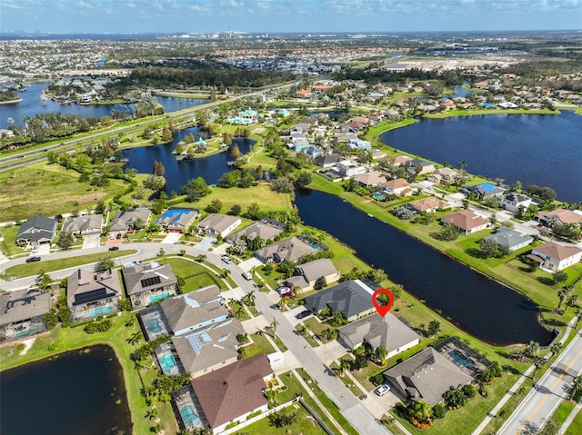 aerial view with a water view