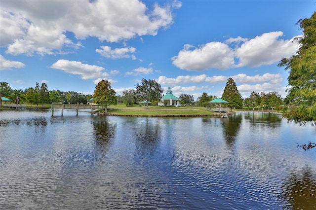 property view of water featuring a gazebo