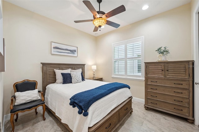 bedroom featuring ceiling fan