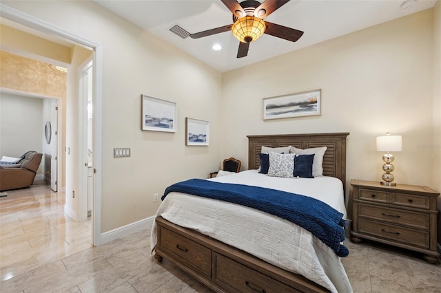 bedroom featuring ceiling fan