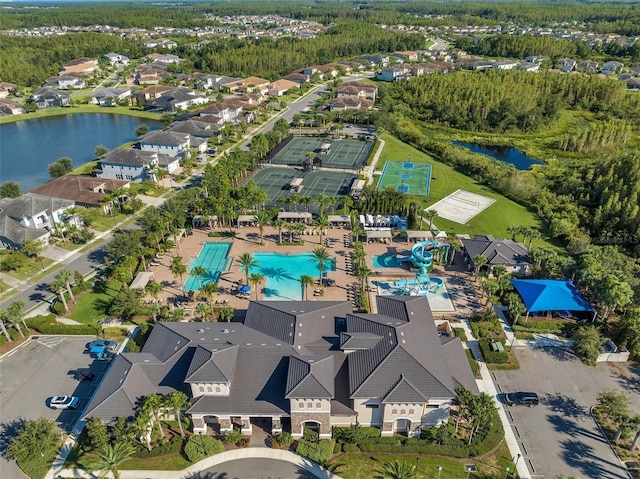 aerial view with a water view