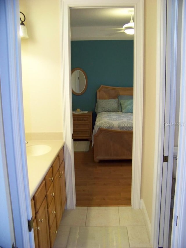 bathroom featuring vanity and hardwood / wood-style floors