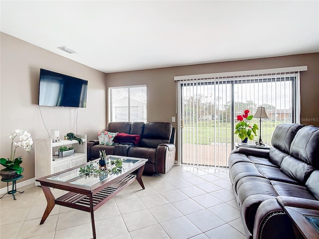 living room featuring light tile patterned floors