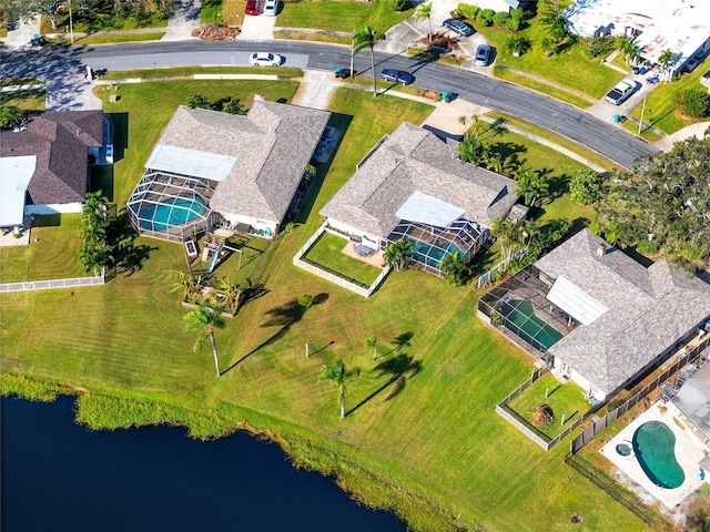 aerial view with a water view