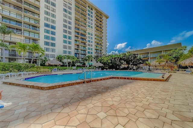 view of pool featuring a patio area