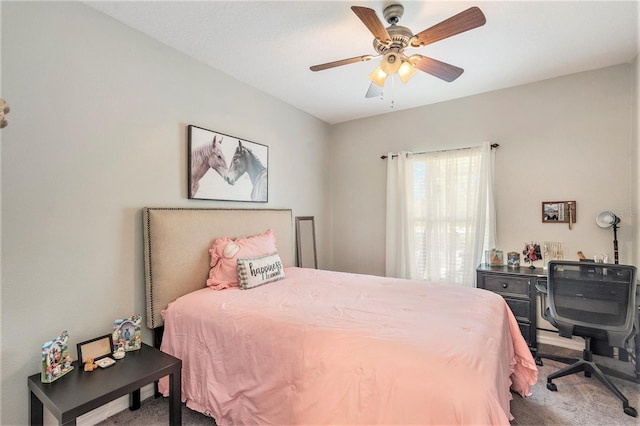 bedroom featuring carpet floors and ceiling fan