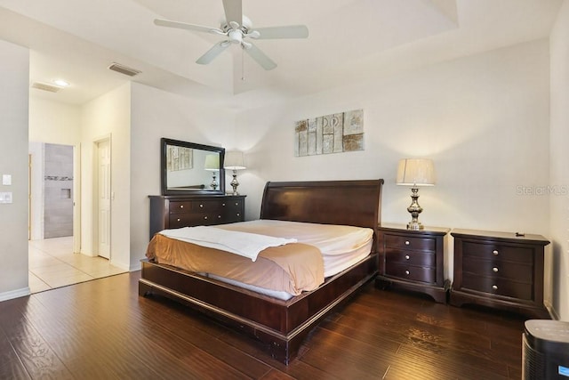 bedroom featuring ceiling fan and hardwood / wood-style floors