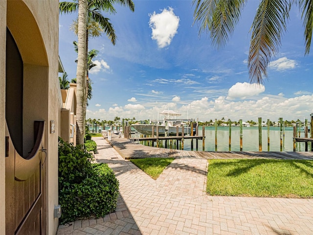 view of dock with a water view