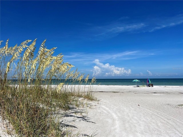 property view of water featuring a beach view